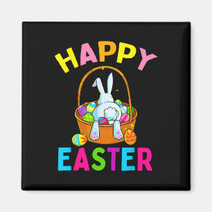 Happy Easter Day Bunny Hunting Chocolate Eggs Egg Magnet
