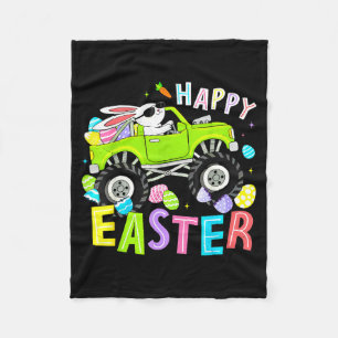 Happy easter day bunny monster truck for kids boys fleece blanket