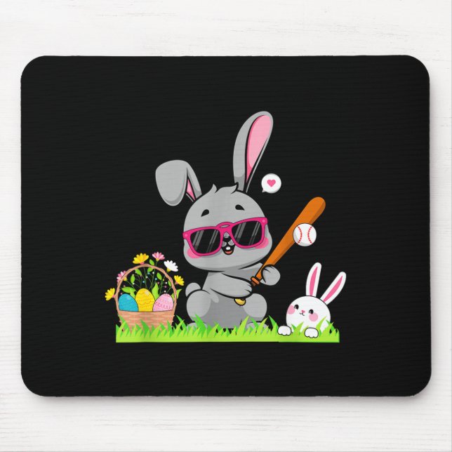 Happy Easter Day Bunny Rabbit Baseball Pitcher Boy Mouse Pad (Front)