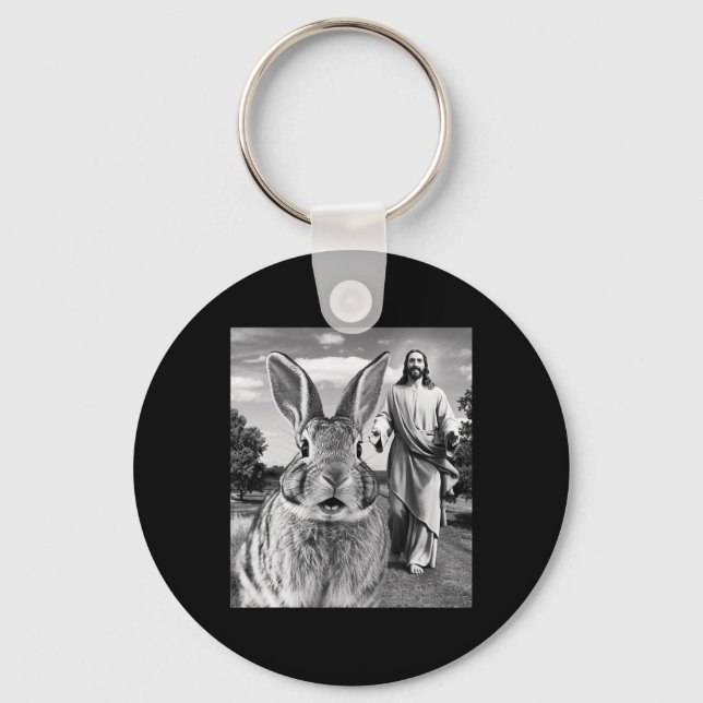 Happy Easter Day Bunny Selfie Christian Easter Men Key Ring (Front)