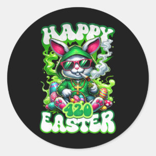 Happy Easter Day Bunny Smoking Weed Funny _1 Classic Round Sticker