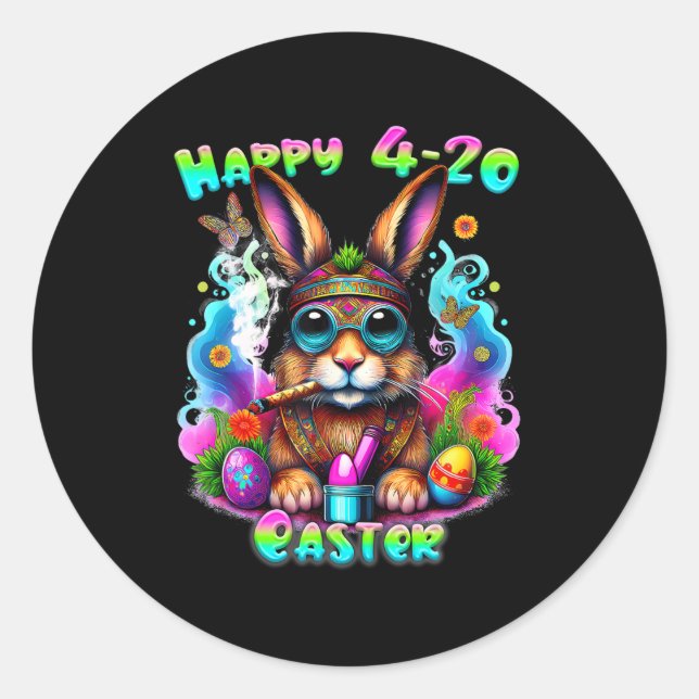 Happy Easter Day Bunny Smoking Weed Funny  Classic Round Sticker (Front)