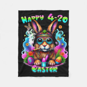 Happy Easter Day Bunny Smoking Weed Funny  Fleece Blanket
