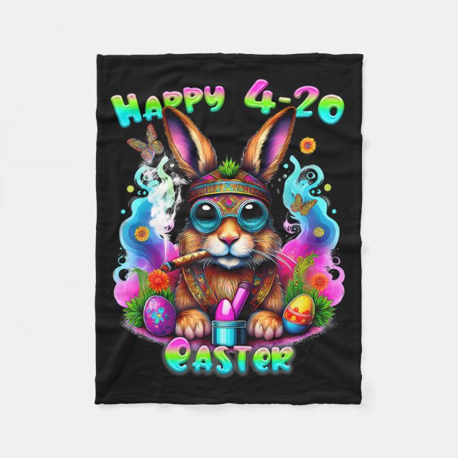 Happy Easter Day Bunny Smoking Weed Funny  Fleece Blanket (Front)