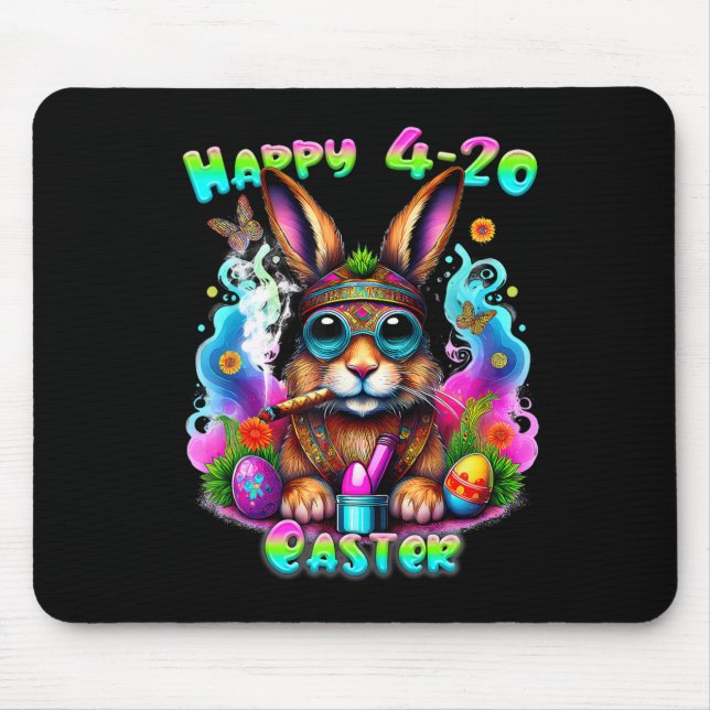 Happy Easter Day Bunny Smoking Weed Funny  Mouse Pad (Front)
