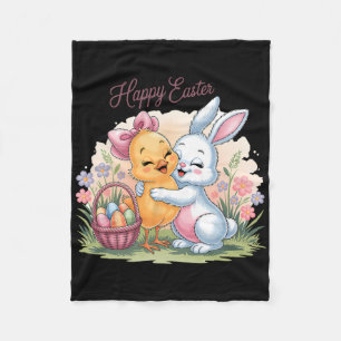 Happy Easter Day Chick Bunny Best Friends Cute Eas Fleece Blanket