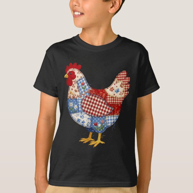 Happy easter day chicken patchwork funny hen T-Shirt (Front)