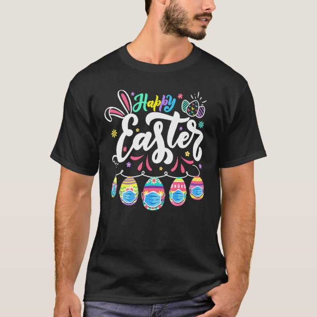 Happy Easter Day Colourful Egg Face Mask Hunting   T-Shirt (Front)
