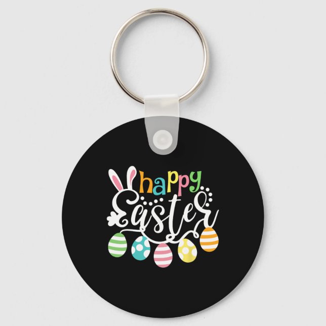 Happy Easter Day Colourful Egg Hunting Cute Bunny  Key Ring (Front)