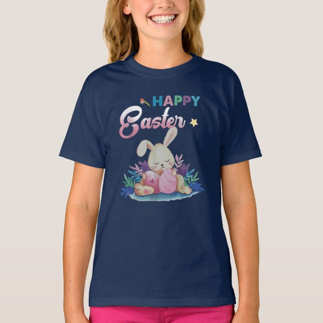 Happy Easter Day Colourful Egg Hunting Cute T-Shirt (Front)