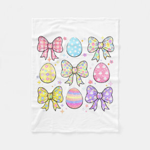 Happy Easter Day Coquette Bow Cute Eggs Girls Kids Fleece Blanket