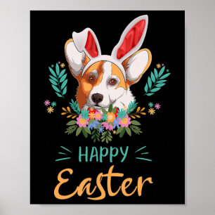 Happy Easter Day Corgi Bunny Easter Egg Hunters Fu Poster