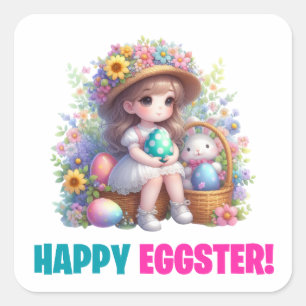 Happy Easter Day - Cute Baby Square Sticker