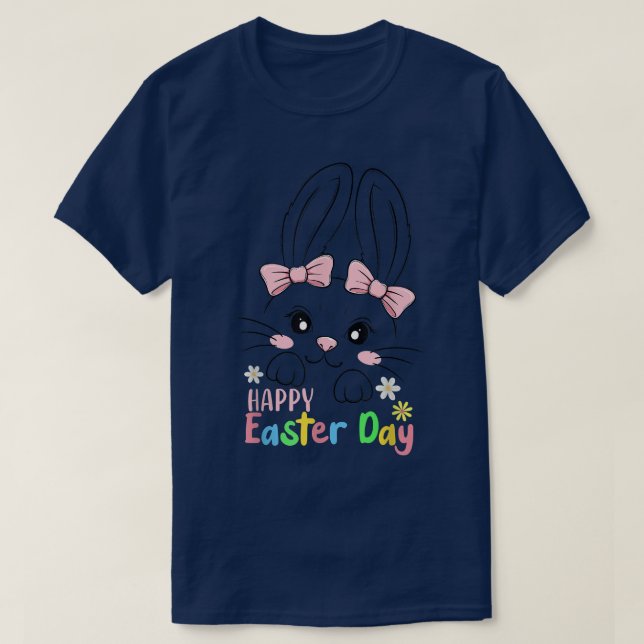 Happy Easter Day Cute Bunny Face Rabbit Bow tie Gi T-Shirt (Design Front)