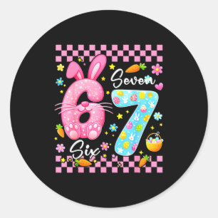 Happy easter day cute bunny girls easter six seven classic round sticker