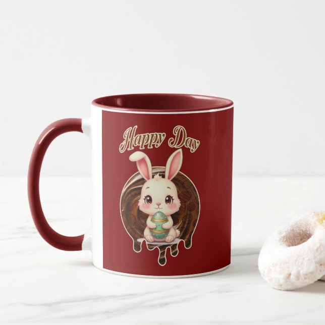 Happy Easter Day – Cute Bunny Illustration Mug (With Donut)