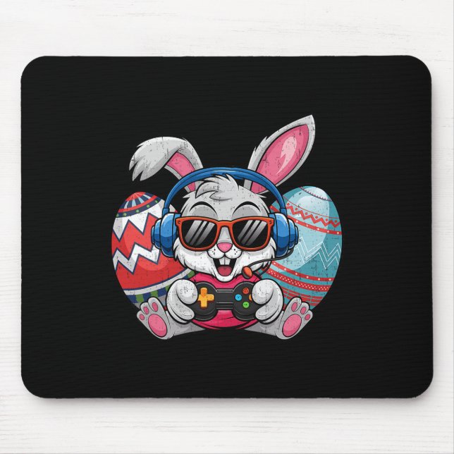 Happy Easter Day Cute Bunny Playing Video Game Kid Mouse Pad (Front)