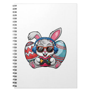Happy Easter Day Cute Bunny Playing Video Game Kid Notebook
