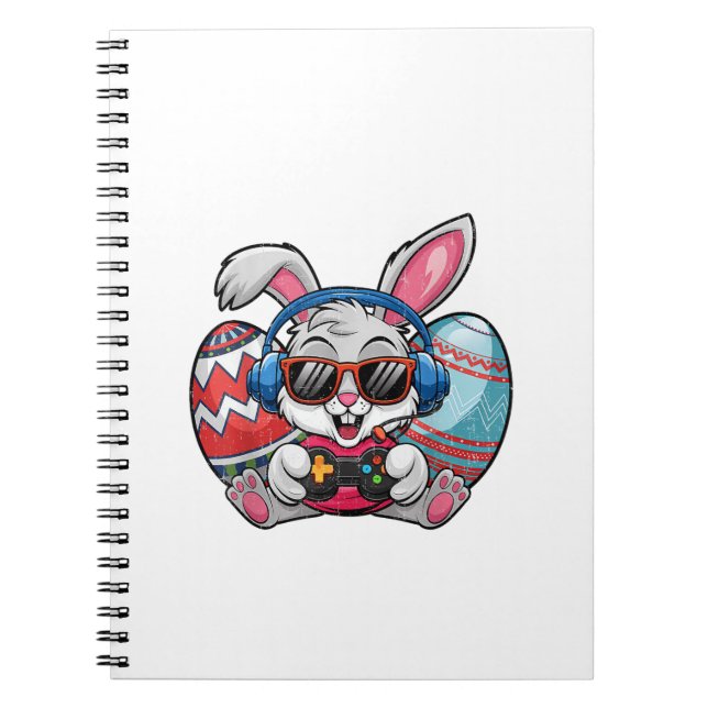 Happy Easter Day Cute Bunny Playing Video Game Kid Notebook (Front)