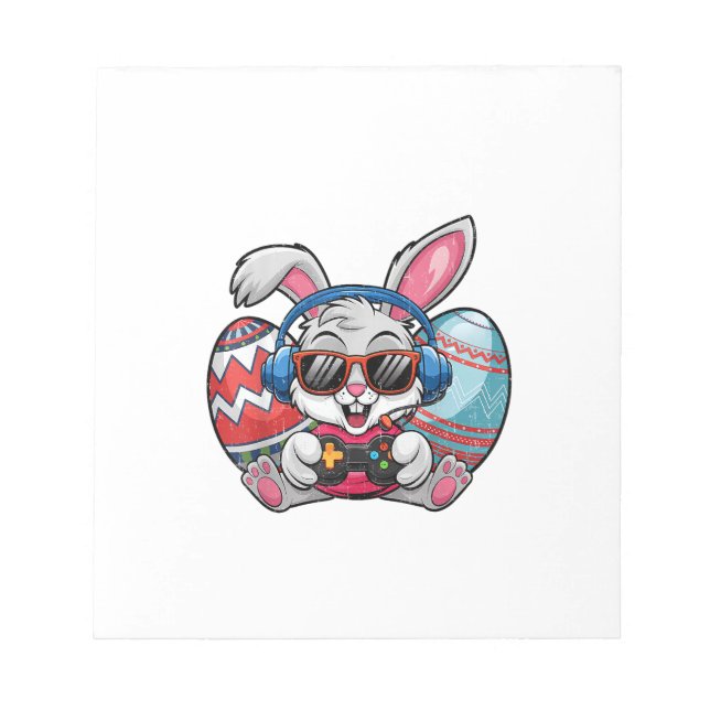 Happy Easter Day Cute Bunny Playing Video Game Kid Notepad (Front)