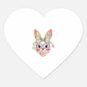 Happy Easter Day Cute Bunny Rabbit Coquette Bow Fl Heart Sticker
