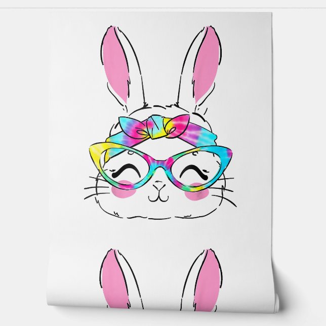 Happy Easter Day Cute Bunny Rabbit Face Tie Dye Wallpaper (Unrolling)