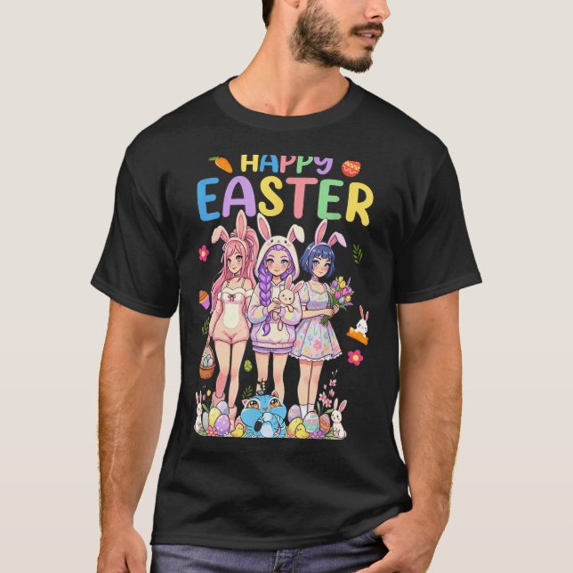 Happy Easter Day Cute Chibi Kpop Funny T-Shirt (Front)