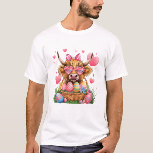 Happy Easter Day Cute Highland Cow Retro Easter Eg T-Shirt