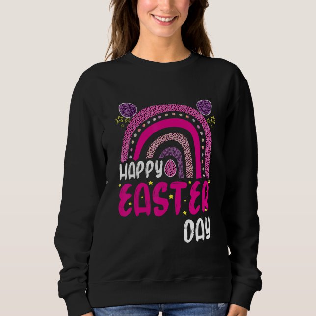 Happy Easter Day Cute Rainbow Pink Leopard Eggs Wo Sweatshirt (Front)
