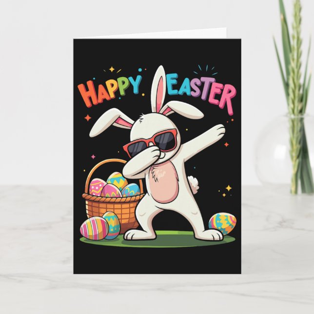 Happy Easter Day Dabbing Rabbit Eggs Easter Bunny  Card (Front)