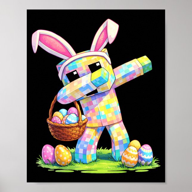Happy Easter Day Dabbing Rabbit Eggs Pixel Boys Gi Poster (Front)