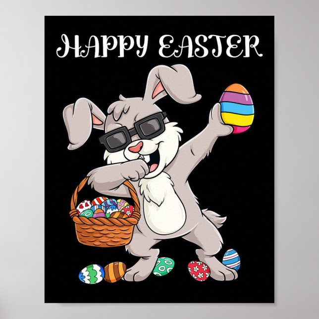 Happy Easter Day Dabbing Rabbit Eggs Toddler Boys  Poster (Front)