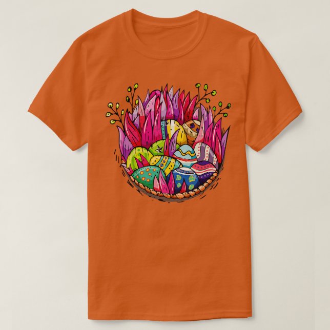 Happy Easter Day Easter Eggs In The Basket  T-Shirt (Design Front)
