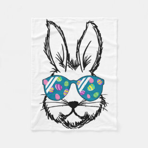 Happy Easter Day Egg Bunny Face With Sungles Boys Fleece Blanket