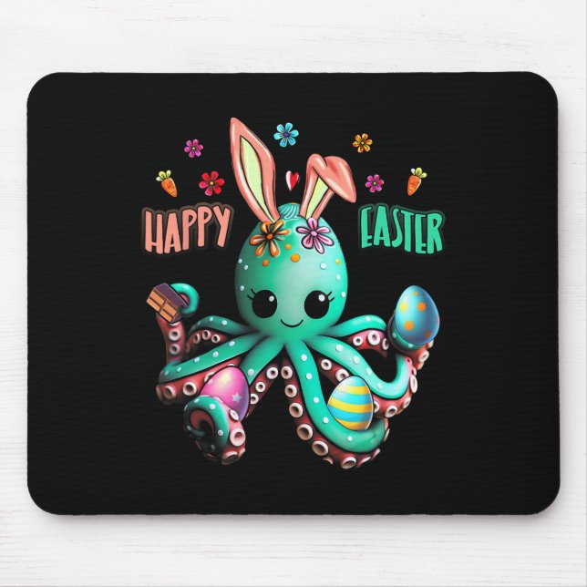 Happy Easter Day Egg Hunt Prizes Octopus With Bunn Mouse Pad (Front)
