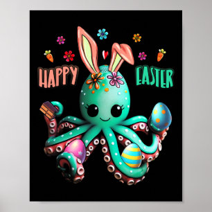Happy Easter Day Egg Hunt Prizes Octopus With Bunn Poster