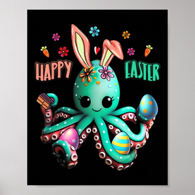 Happy Easter Day Egg Hunt Prizes Octopus With Bunn Poster (Front)