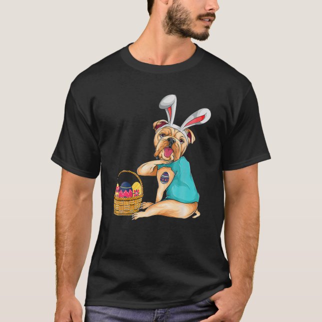 Happy Easter Day Funny Bulldog Easter Bunny Costum T-Shirt (Front)