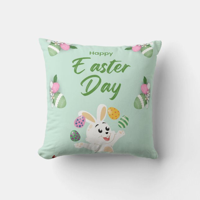 Happy Easter day- Funny Bunny And Eggs Easter      Cushion (Front)