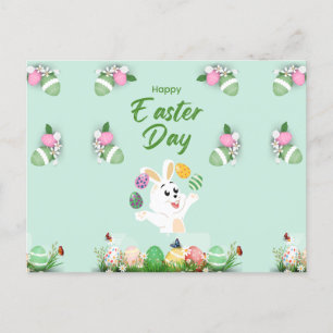Happy Easter day- Funny Bunny And Eggs Easter      Holiday Postcard
