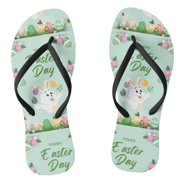 Happy Easter day- Funny Bunny And Eggs Easter      Jandals (Footbed)