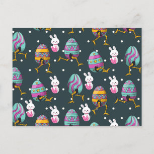 Happy Easter day- Funny Bunny Wishes Pattern Holiday Postcard