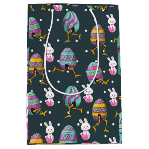 Happy Easter day- Funny Bunny Wishes Pattern       Medium Gift Bag