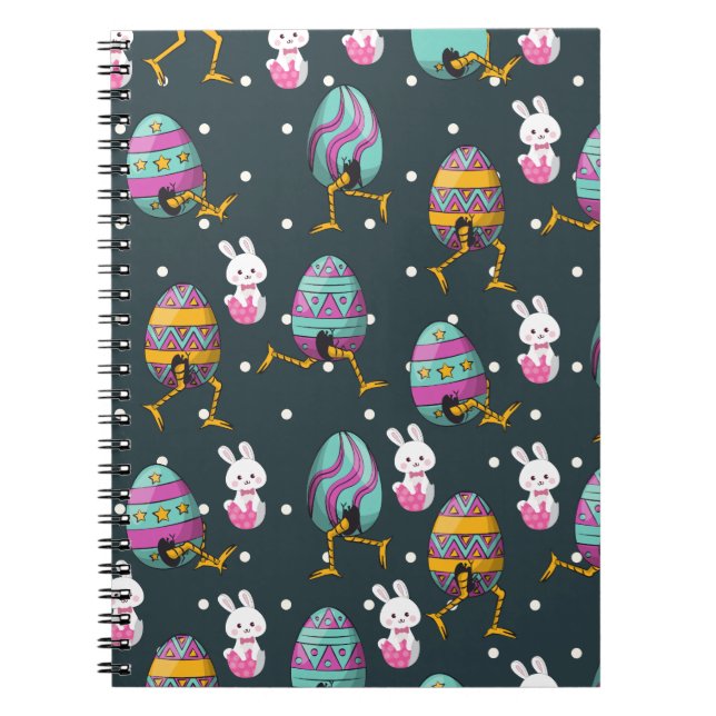 Happy Easter day- Funny Bunny Wishes Pattern       Notebook (Front)