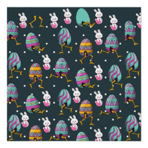 Happy Easter day- Funny Bunny Wishes Pattern       Poster