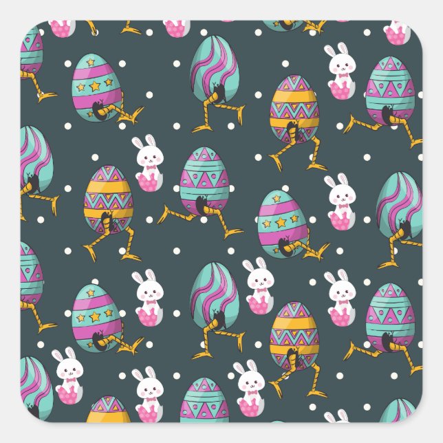 Happy Easter day- Funny Bunny Wishes Pattern Square Sticker (Front)