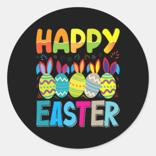 Happy Easter Day Funny Colourful Egg Hunting  Classic Round Sticker