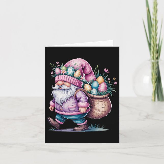 Happy Easter Day Gnome Bunny Eggs Cute Happy Easte Card (Front)