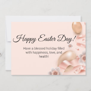 happy easter day golden eggs pink background card