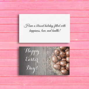 happy easter day golden eggs wood card